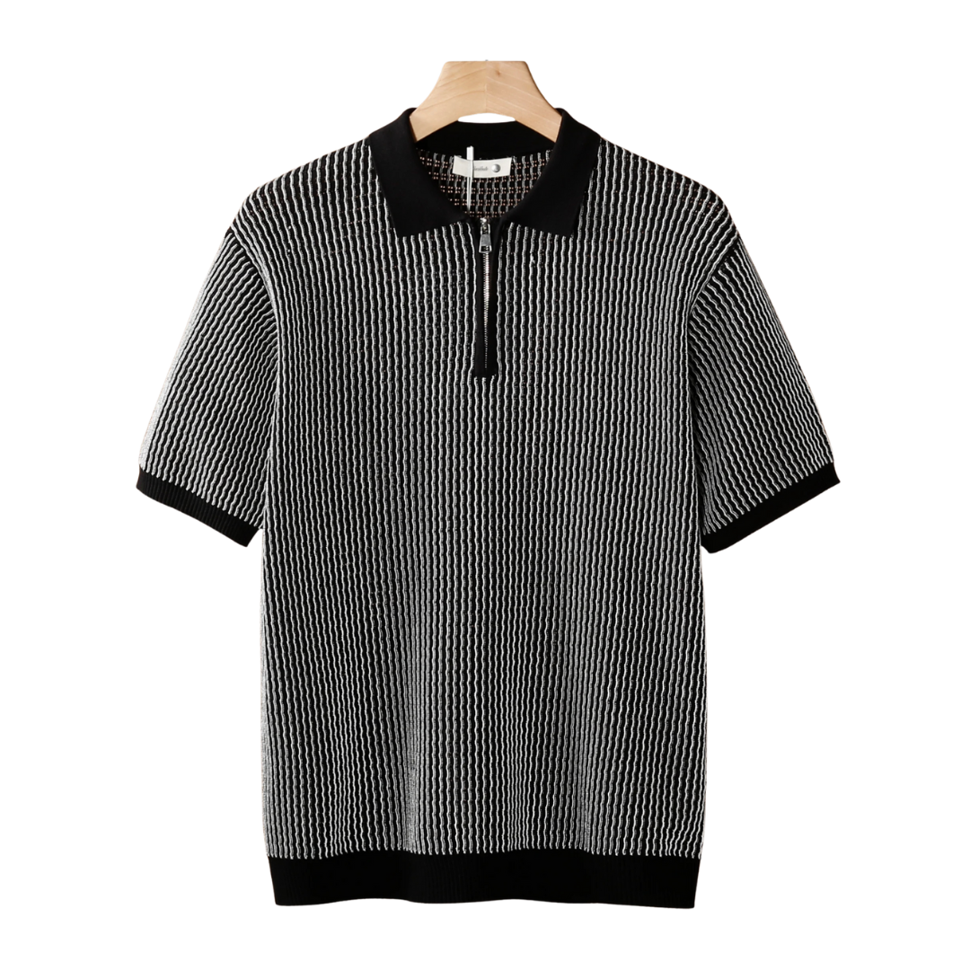 POLOSHIRT MIT GEOMETRISCHEM STRUKTURMUSTER UND REISSVERSCHLUSS
