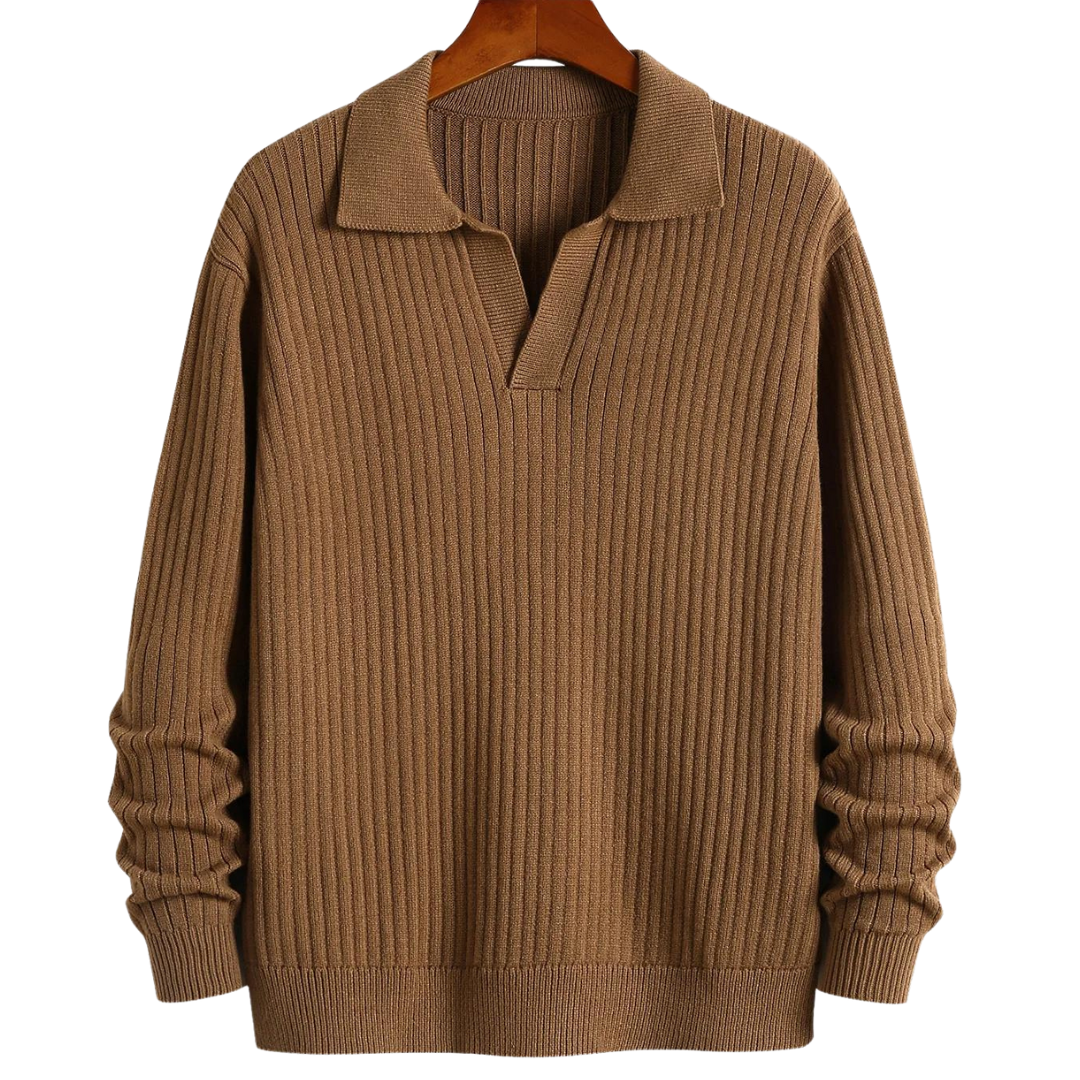 Polopullover mit V-Ausschnitt und Rippenmuster