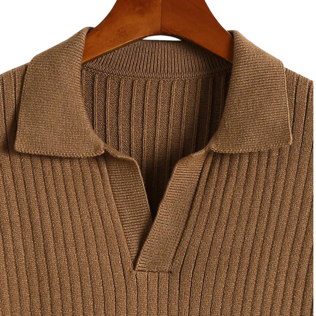 Polopullover mit V-Ausschnitt und Rippenmuster