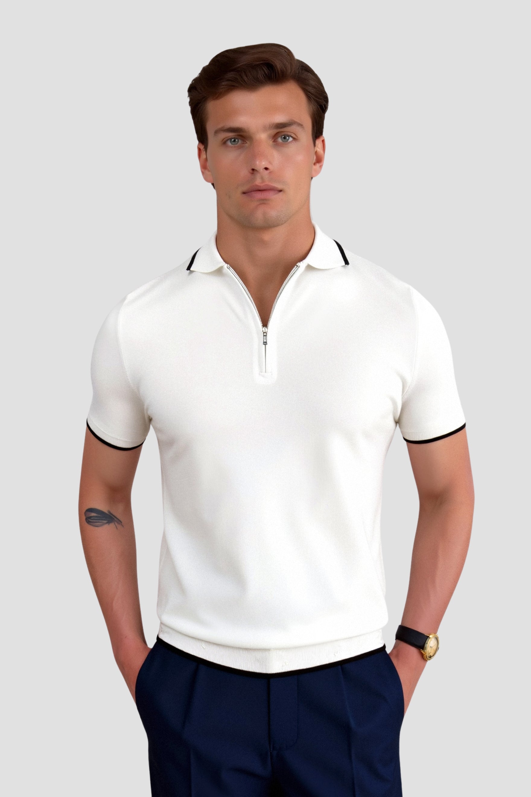 Polo de golf tricoté NOBA à fermeture éclair quart de tour