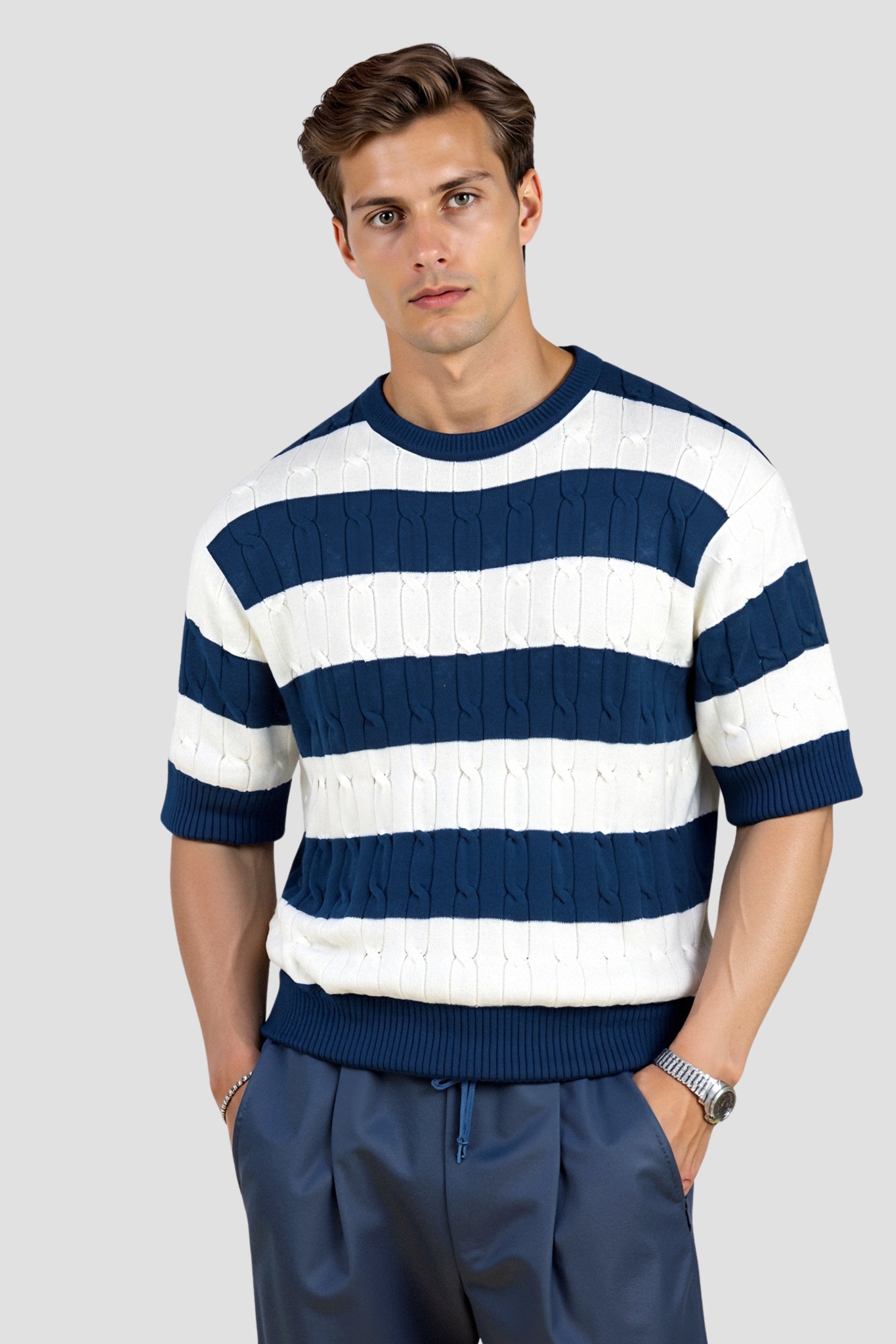 T-shirt rayé à col rond et torsadé NOBA