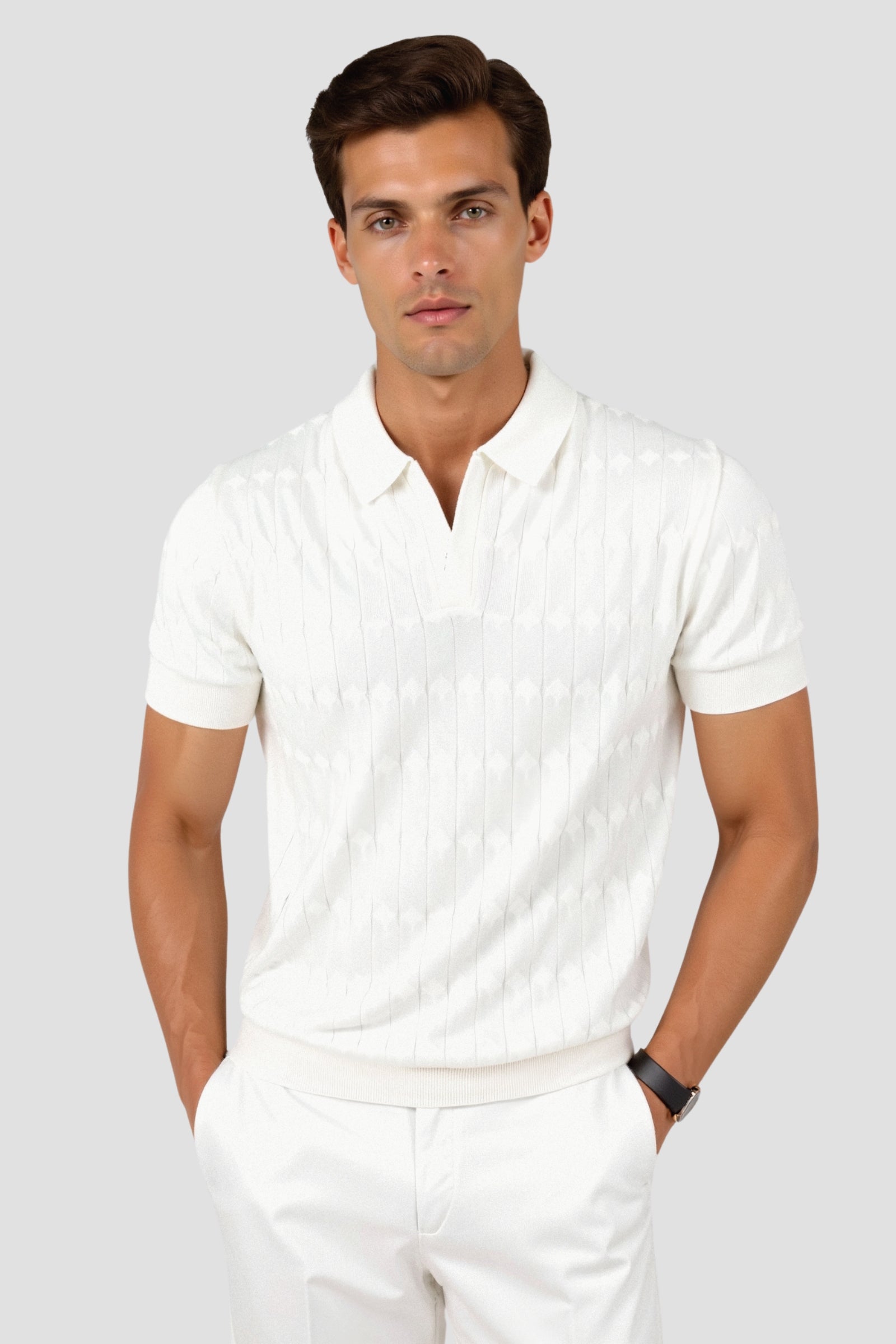 Polo en tricot torsadé à col en V de qualité supérieure NOBA