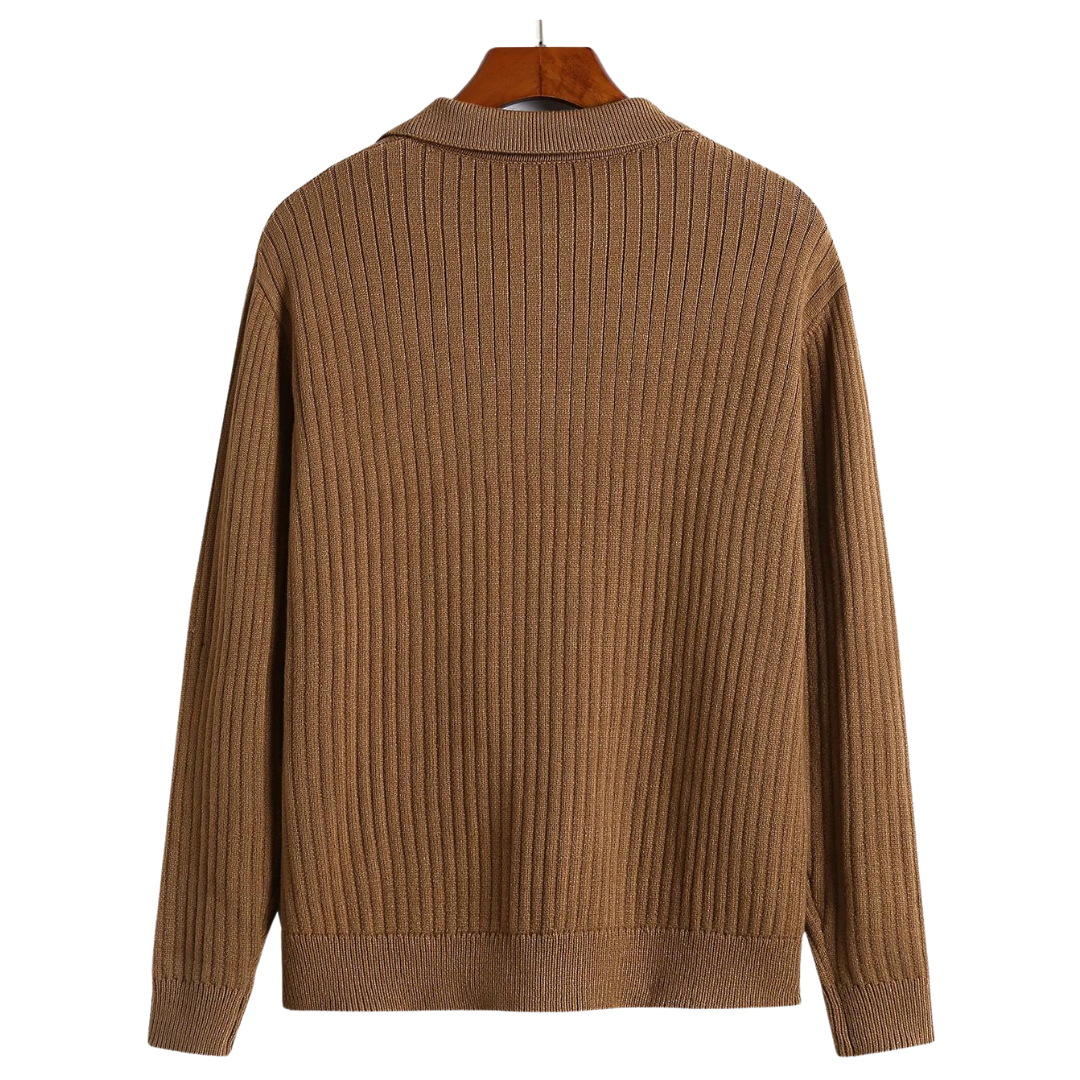 Polopullover mit V-Ausschnitt und Rippenmuster